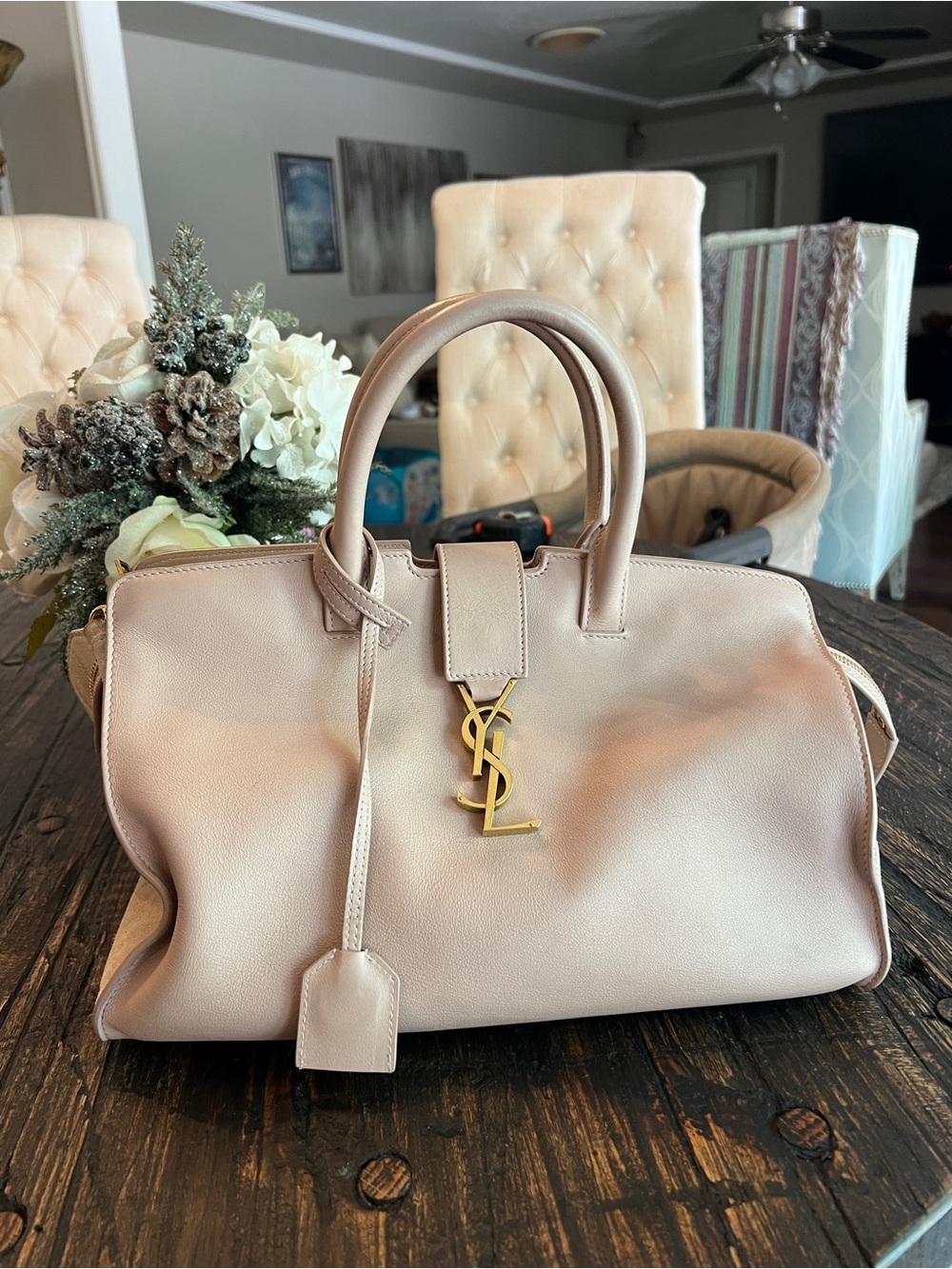 Saint Laurent Blush Beige Downtown Cabas Top-Handle Satchel Crossbody Gold YSL